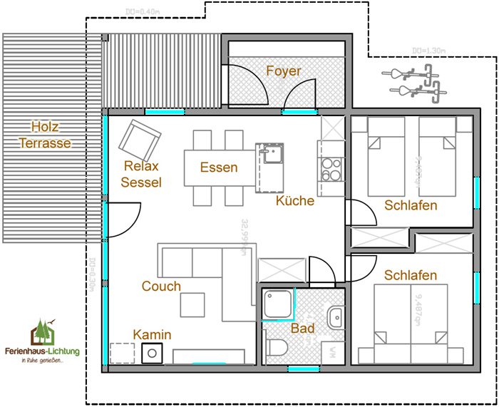ferienhauslichtung grundris 4 personen und kamin
